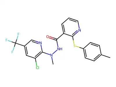 N'-[3-chloro-5-(trifluoromethyl)pyridin-2-yl]-N'-methyl-2-[(4-methylphenyl)sulfanyl]pyridine-3-carbohydrazide structure