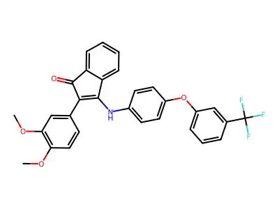 2-(3,4-DIMETHOXYPHENYL)-3-((4-(3-(TRIFLUOROMETHYL)PHENOXY)PHENYL)AMINO)INDEN-1-ONE structure