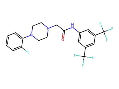 N-[3,5-bis(trifluoromethyl)phenyl]-2-[4-(2-fluorophenyl)piperazin-1-yl]acetamide structure