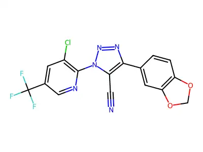 4-(2H-1,3-benzodioxol-5-yl)-1-[3-chloro-5-(trifluoromethyl)pyridin-2-yl]-1H-1,2,3-triazole-5-carbonitrile structure