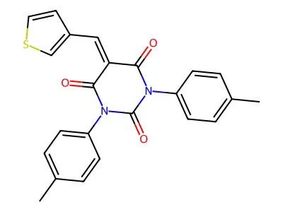 1,3-Bis(4-methylphenyl)-5-(thiophen-3-ylmethylidene)-1,3-diazinane-2,4,6-trione structure
