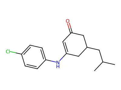 3-[(4-Chlorophenyl)amino]-5-(2-methylpropyl)cyclohex-2-en-1-one structure