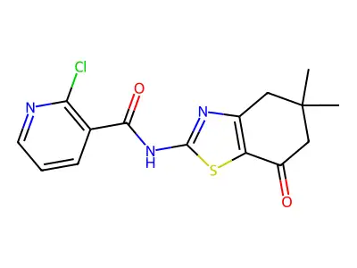 2-chloro-N-(5,5-dimethyl-7-oxo-4,6-dihydro-1,3-benzothiazol-2-yl)pyridine-3-carboxamide structure