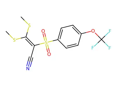3,3-Dimethylthio-2-((4-(trifluoromethoxy)phenyl)sulfonyl)prop-2-enenitrile structure