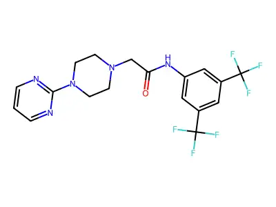 N-[3,5-bis(trifluoromethyl)phenyl]-2-(4-pyrimidin-2-ylpiperazin-1-yl)acetamide structure