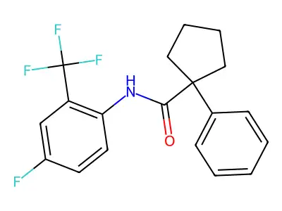 N-[4-fluoro-2-(trifluoromethyl)phenyl]-1-phenylcyclopentane-1-carboxamide structure