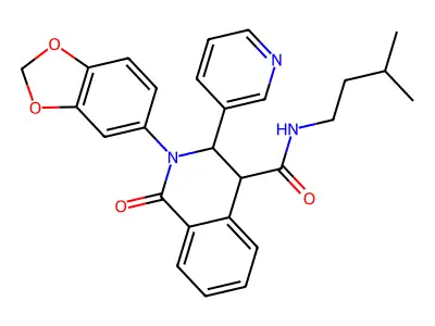 (2-benzo[3,4-d]1,3-dioxolen-5-yl-1-oxo-3-(3-pyridyl)(4-2,3,4-trihydroisoquinolyl))-N-(3-methylbutyl)formamide structure