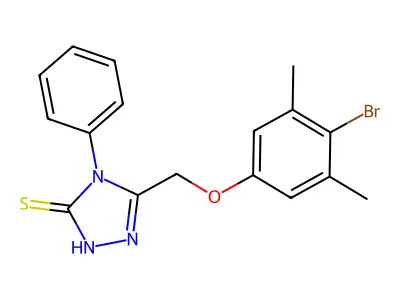 3-[(4-bromo-3,5-dimethylphenoxy)methyl]-4-phenyl-1H-1,2,4-triazole-5-thione structure