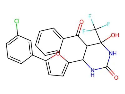 5-benzoyl-6-[5-(3-chlorophenyl)furan-2-yl]-4-hydroxy-4-(trifluoromethyl)-1,3-diazinan-2-one structure