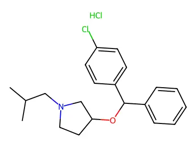 Pyrrolidine, 3-(p-chloro-alpha-phenylbenzyloxy)-1-isobutyl-, hydrochloride structure