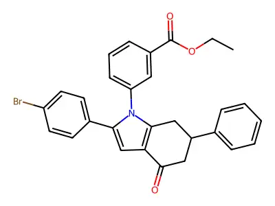 Ethyl 3-(2-(4-bromophenyl)-4-oxo-6-phenyl-5,6,7-trihydroindolyl)benzoate structure