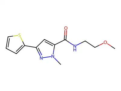 N-(2-methoxyethyl)-1-methyl-3-(thiophen-2-yl)-1H-pyrazole-5-carboxamide structure