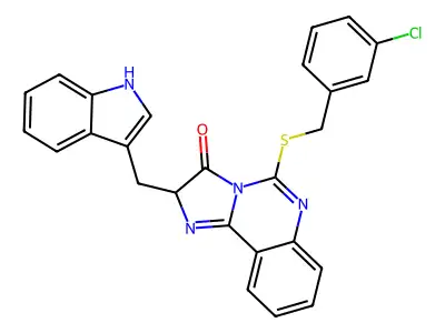 5-{[(3-chlorophenyl)methyl]sulfanyl}-2-[(1H-indol-3-yl)methyl]-2H,3H-imidazo[1,2-c]quinazolin-3-one structure