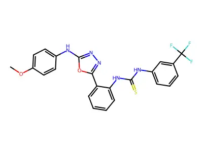 1-[2-[5-(4-methoxyanilino)-1,3,4-oxadiazol-2-yl]phenyl]-3-[3-(trifluoromethyl)phenyl]thiourea structure