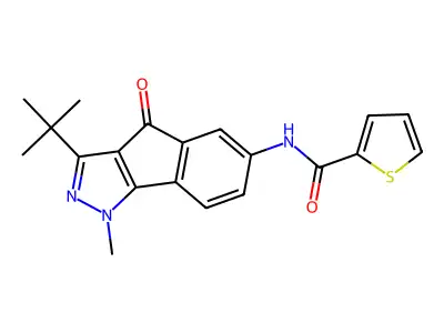 N-(3-(Tert-butyl)-1-methyl-4-oxoindeno[2,3-D]pyrazol-6-YL)-2-thienylformamide structure