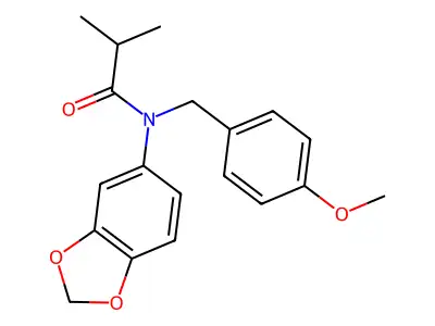 N-(1,3-benzodioxol-5-yl)-N-[(4-methoxyphenyl)methyl]-2-methylpropanamide structure