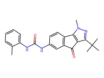 1-(3-tert-butyl-1-methyl-4-oxoindeno[1,2-c]pyrazol-6-yl)-3-(2-methylphenyl)urea structure