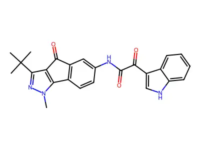 N-(3-(TERT-BUTYL)-1-METHYL-4-OXOINDENO[2,3-D]PYRAZOL-6-YL)-2-INDOL-3-YL-2-OXOETHANAMIDE structure