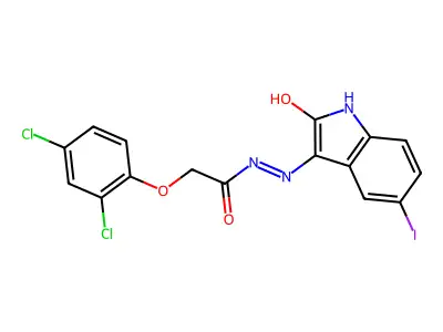 3-(2-(2,4-Dichlorophenoxy)acetylhydrazidyl)-5-iodo-2-oxoindoline structure