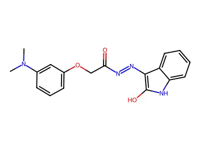 N-(aza(2-oxoindolin-3-ylidene)methyl)-2-(3-(dimethylamino)phenoxy)ethanamide structure