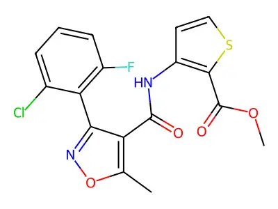methyl 3-[3-(2-chloro-6-fluorophenyl)-5-methyl-1,2-oxazole-4-amido]thiophene-2-carboxylate structure