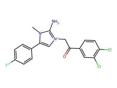 2-[2-amino-4-(4-fluorophenyl)-3-methylimidazol-1-ium-1-yl]-1-(3,4-dichlorophenyl)ethanone structure
