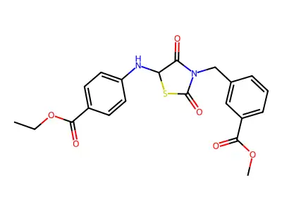 methyl 3-[(5-{[4-(ethoxycarbonyl)phenyl]amino}-2,4-dioxo-1,3-thiazolidin-3-yl)methyl]benzoate structure