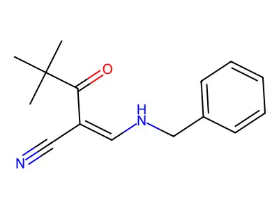2-(2,2-Dimethylpropanoyl)-3-(benzylamino)prop-2-enenitrile structure