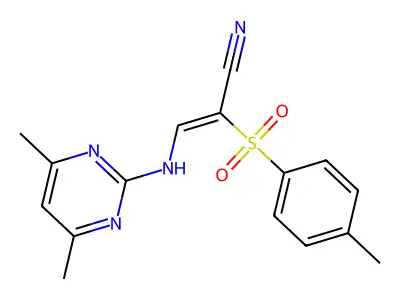 3-((4,6-DIMETHYLPYRIMIDIN-2-YL)AMINO)-2-((4-METHYLPHENYL)SULFONYL)PROP-2-ENENITRILE structure
