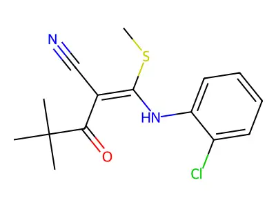 2-(2,2-DIMETHYLPROPANOYL)-3-((2-CHLOROPHENYL)AMINO)-3-METHYLTHIOPROP-2-ENENITRILE structure