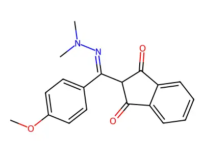 2-[[(Z)-2,2-dimethylhydrazono](4-methoxyphenyl)methyl]-1H-indene-1,3(2H)-dione structure