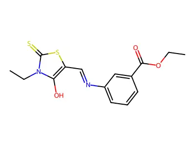 Ethyl 3-(((4-ethyl-5-oxo-3-thioxo-2,4-thiazolidinylidene)methyl)amino)benzoate structure