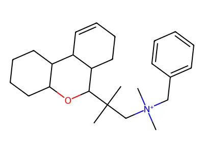 N-benzyl-2-(2,3,4,4a,6,6a,7,8,10a,10b-decahydro-1H-benzo[c]chromen-6-yl)-N,N,2-trimethylpropan-1-aminium structure
