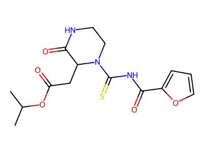 Isopropyl 2-(1-((furan-2-carbonyl)carbamothioyl)-3-oxopiperazin-2-yl)acetate structure
