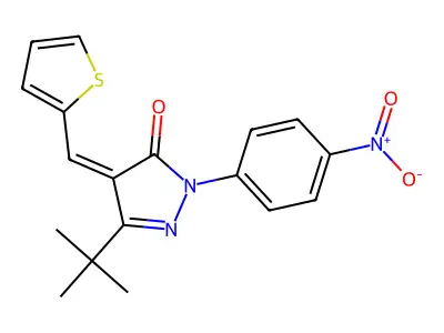 3-(Tert-butyl)-1-(4-nitrophenyl)-4-(2-thienylmethylene)-2-pyrazolin-5-one structure