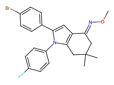 2-(4-bromophenyl)-1-(4-fluorophenyl)-N-methoxy-6,6-dimethyl-5,7-dihydroindol-4-imine structure