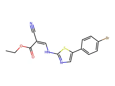 Ethyl 3-[[5-(4-bromophenyl)-1,3-thiazol-2-yl]amino]-2-cyanoprop-2-enoate structure
