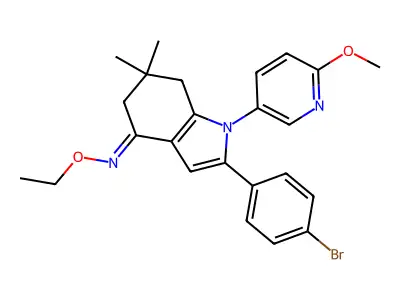 2-(4-bromophenyl)-N-ethoxy-1-(6-methoxypyridin-3-yl)-6,6-dimethyl-5,7-dihydroindol-4-imine structure