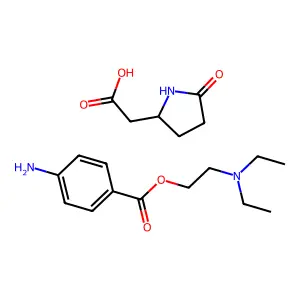 2-Diethylaminoethyl 4-aminobenzoate; 2-(5-oxopyrrolidin-2-yl)acetic acid structure