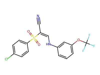 2-(4-Chlorophenyl)sulfonyl-3-[3-(trifluoromethoxy)anilino]prop-2-enenitrile structure