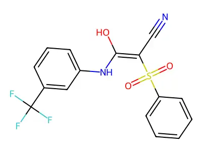 (E)-3-hydroxy-2-(phenylsulfonyl)-3-[3-(trifluoromethyl)anilino]-2-propenenitrile structure