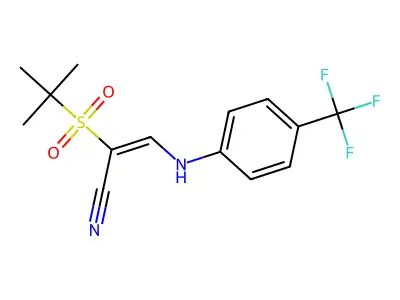 (E)-2-(tert-butylsulfonyl)-3-[4-(trifluoromethyl)anilino]-2-propenenitrile structure