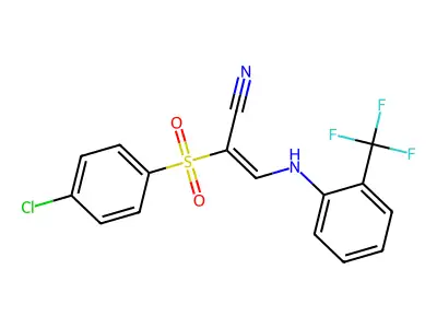 2-(4-Chlorophenyl)sulfonyl-3-[2-(trifluoromethyl)anilino]prop-2-enenitrile structure