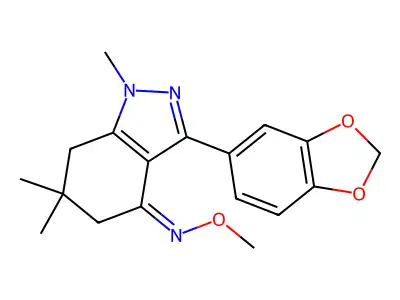 3-(1,3-benzodioxol-5-yl)-N-methoxy-1,6,6-trimethyl-5,7-dihydroindazol-4-imine structure