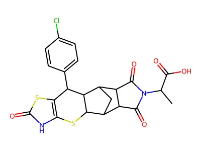 2-((4aR,5R,5aR,8aR,9S)-10-(4-chlorophenyl)-2,6,8-trioxo-2,3,4a,5,5a,6,8a,9,9a,10-decahydro-5,9-methanothiazolo[5',4':5,6]thiopyrano[2,3-f]isoindol-7(8H)-yl)propanoic acid structure