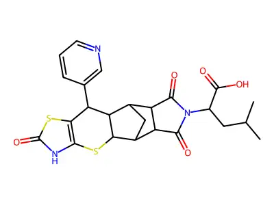 4-methyl-2-[6,13,15-trioxo-9-(pyridin-3-yl)-3,7-dithia-5,14-diazapentacyclo[9.5.1.0^{2,10}.0^{4,8}.0^{12,16}]heptadec-4(8)-en-14-yl]pentanoic acid structure