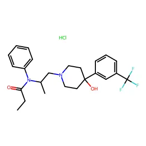 Propionanilide, N-(1-(4-hydroxy-4-(alpha,alpha,alpha-trifluoro-m-tolyl)piperidino)-2-propyl)-, hydrochloride structure