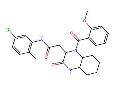 N-(5-chloro-2-methylphenyl)-2-{1-[(2-methoxyphenyl)carbonyl]-3-oxodecahydroquinoxalin-2-yl}acetamide structure