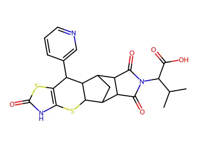 3-methyl-2-((4aR,5R,5aR,8aR,9S)-2,6,8-trioxo-10-(pyridin-3-yl)-2,3,4a,5,5a,6,8a,9,9a,10-decahydro-5,9-methanothiazolo[5',4':5,6]thiopyrano[2,3-f]isoindol-7(8H)-yl)butanoic acid structure