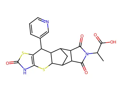 2-((4aR,5R,5aR,8aR,9S)-2,6,8-trioxo-10-(pyridin-3-yl)-2,3,4a,5,5a,6,8a,9,9a,10-decahydro-5,9-methanothiazolo[5',4':5,6]thiopyrano[2,3-f]isoindol-7(8H)-yl)propanoic acid structure